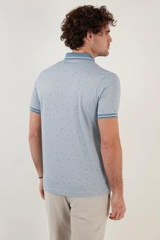 تي شرت مردانه يقه دار با طرح اسليم فيت Buratti  آبي